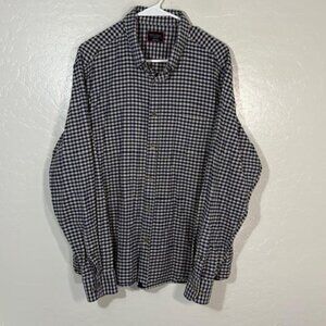 UNTUCKit Shirt Mens XL Navy Tan Cerasuolo Plaid Cotton Button Front Casual